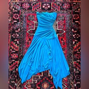 Strapless Blue Asymmetric Evening Dress Vintage Y2K Cache